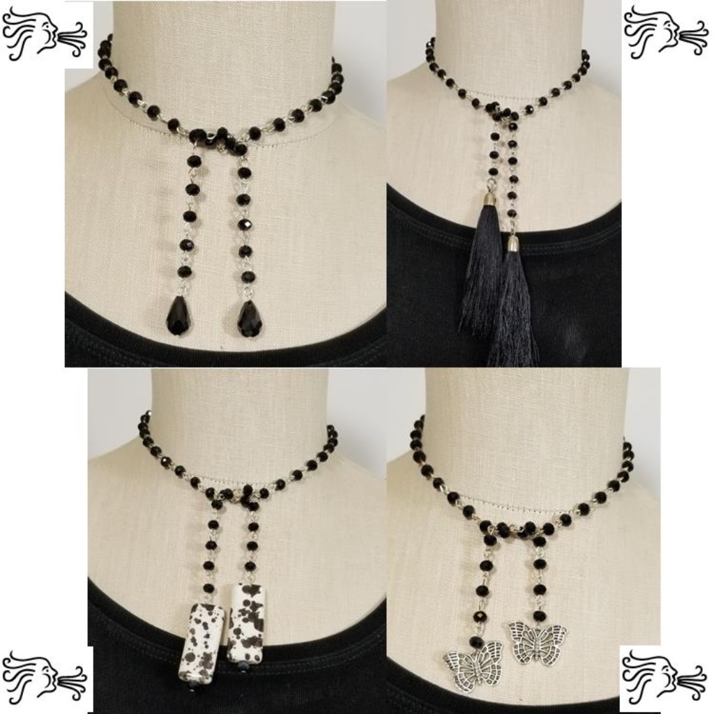 Black Crystal Chain Silver Choker Necklace 17$